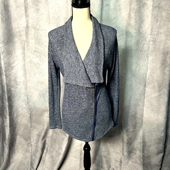 INC International Concepts Sweaters - INC International Concepts Blue Asymmetrical Zip Front Drape Neck Cardigan-Large